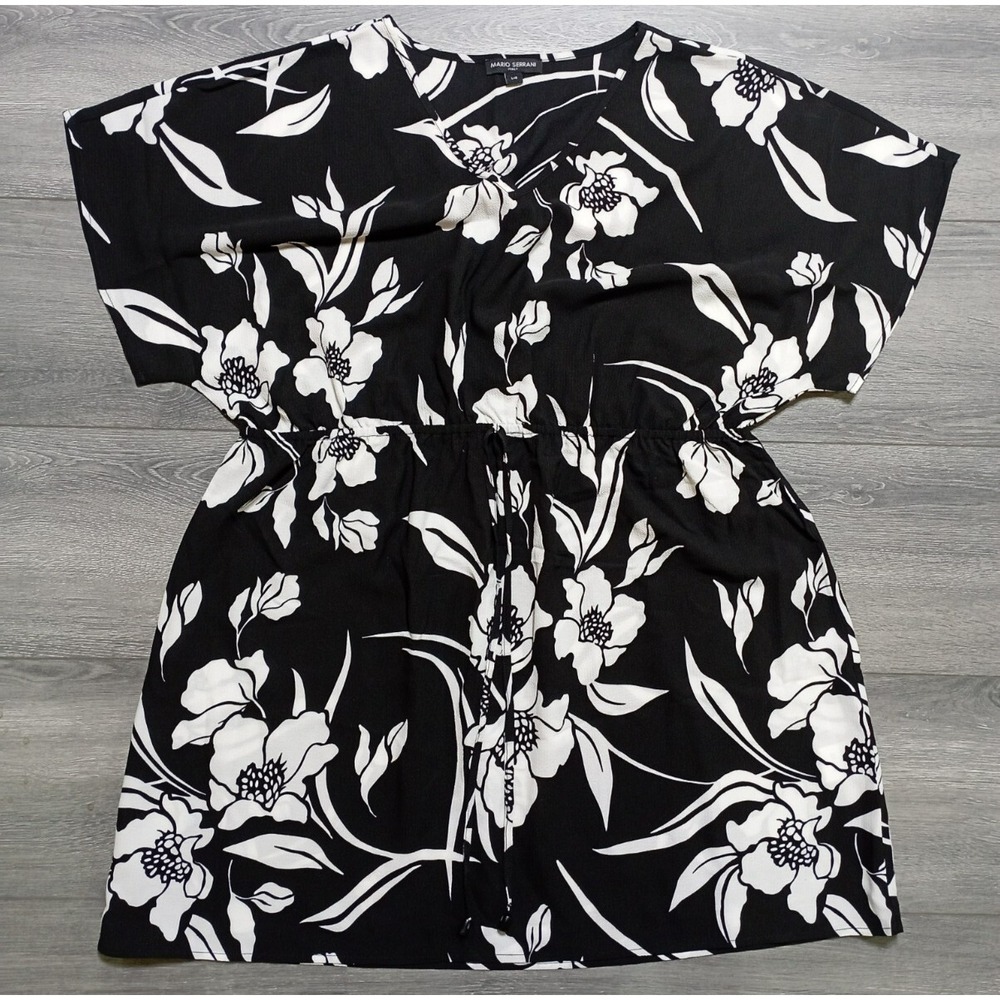 Mario Serrani Beach Cover Up Dress Womens Large Black & White Floral